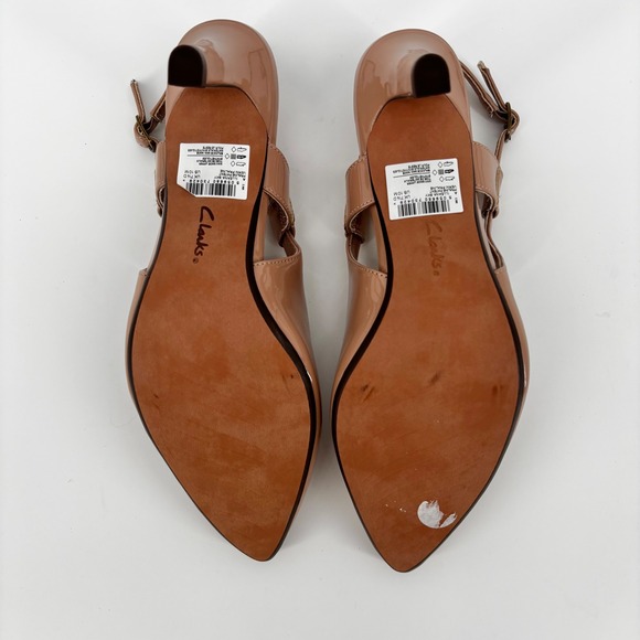Clarks Collection Illeana Sky Praline‎ Patent sz 10 Tan Slingback Heels Pumps - Picture 8 of 9